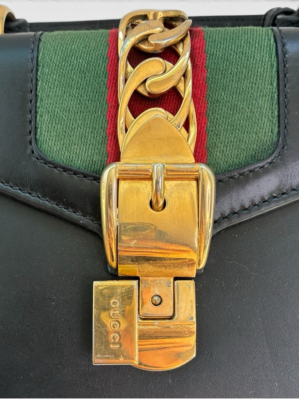 Gucci Sylvie Top-Handle Satchel with Green and Red Web - Picture 8 of 13